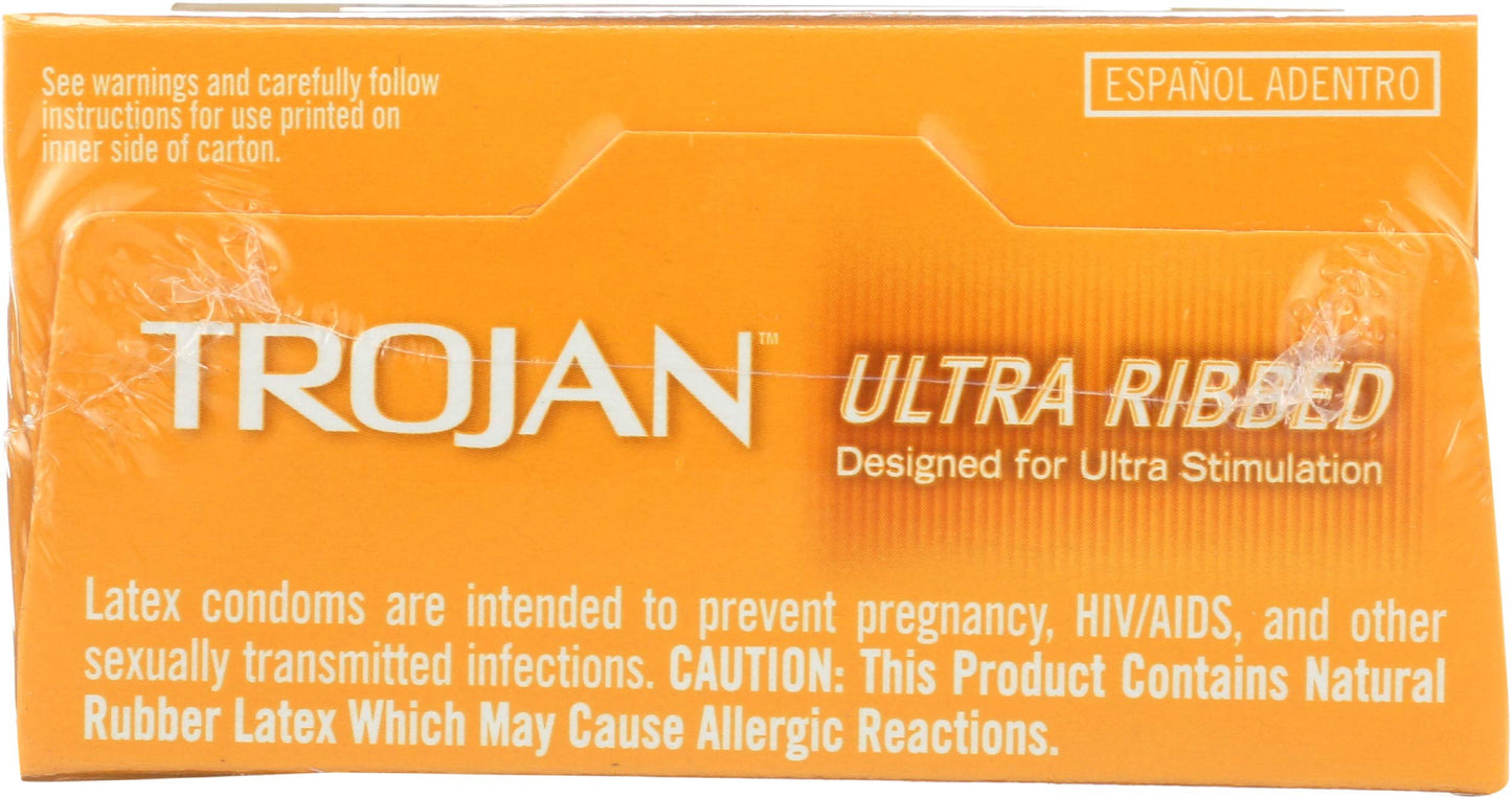 Trojan Condom Stimulations Ultra Ribbed Lubricated 12 Pc - 2 Packs