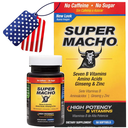 Super Macho, High Potency B Vitamins and Amino Acids, Fuel for Today's Active Men, No Caffeine, No Sugar, Dietary Supplement, Made in USA,50 Softgels