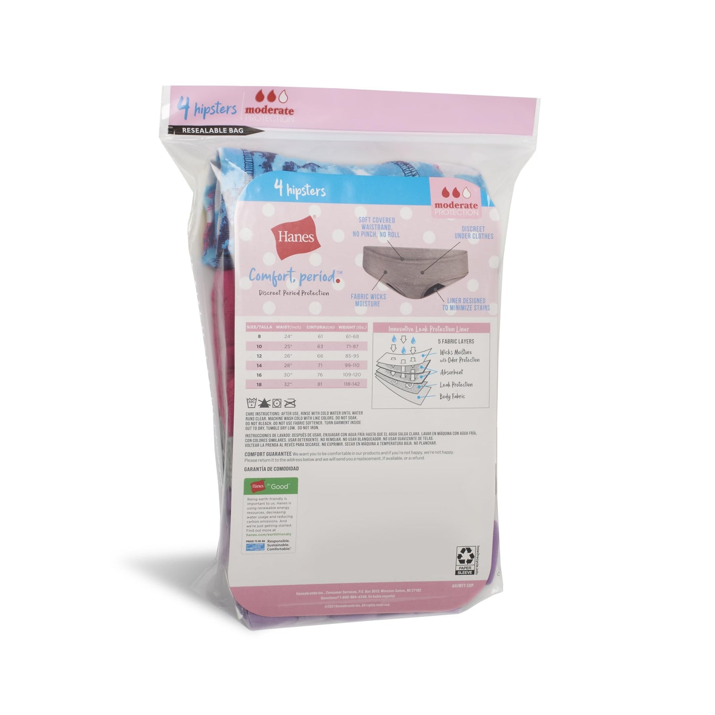 Hanes Girls' Comfort, Period. Boys'hort & Hipster Period Underwear, Moderate Protection, Multi-Pack