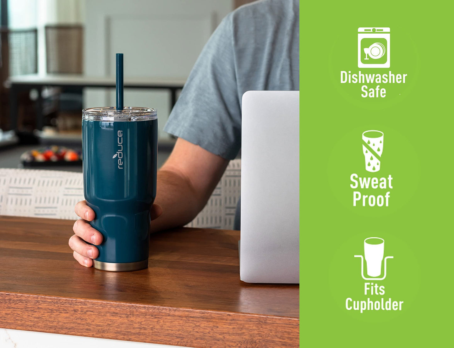 Reduce 34 oz Tumbler, Stainless Steel - Keeps Drinks Cold up to 24 Hours - Sweat Proof, Dishwasher Safe, BPA Free - Cotton, Opaque Gloss