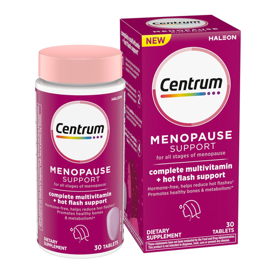 Centrum Complete Multivitamin Supplement + Hot Flash Support Menopause Support Tablets, with Clinically Studied geniVida, 30 Count