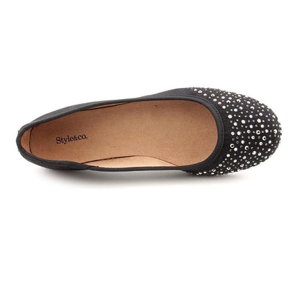 Style & Co. Womens ANGELYNN-BLK Satin Closed Toe Slide Flats, Black, Size 7.5