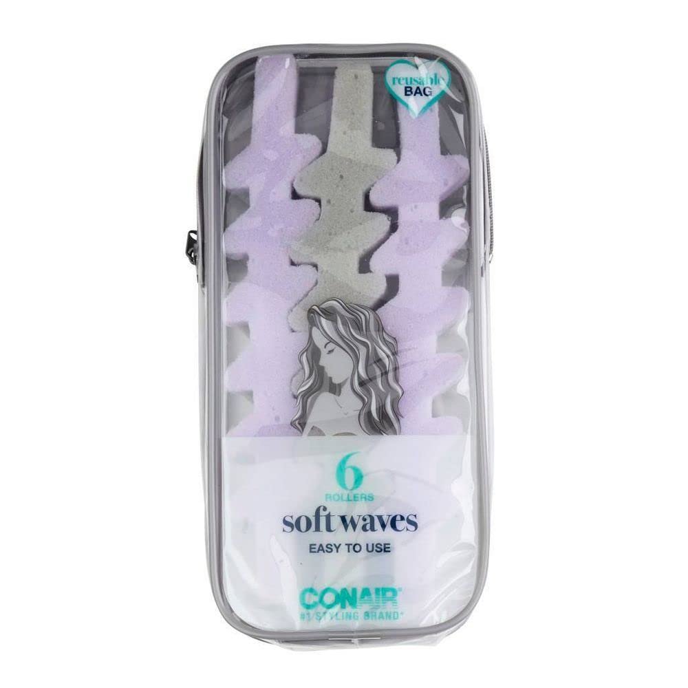 Conair Heatless Z-Shaped ZigZag Foam Hair Rollers, Assorted Colors, 6-Pieces