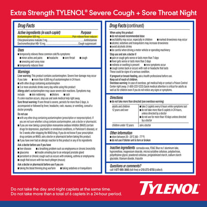 Tylenol Caplets Severe Cough + Sore Throat