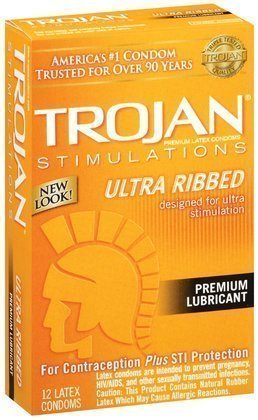 Trojan Condom Stimulations Ultra Ribbed Lubricated 12 Pc - 2 Packs