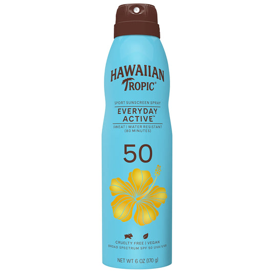 Hawaiian Tropic Everyday Active Clear Spray Sunscreen SPF 50, 6oz | Hawaiian Tropic Sunscreen SPF 50, Sunblock, Oxybenzone Free Sunscreen, Spray On Sunscreen, Body Sunscreen Spray, 6oz