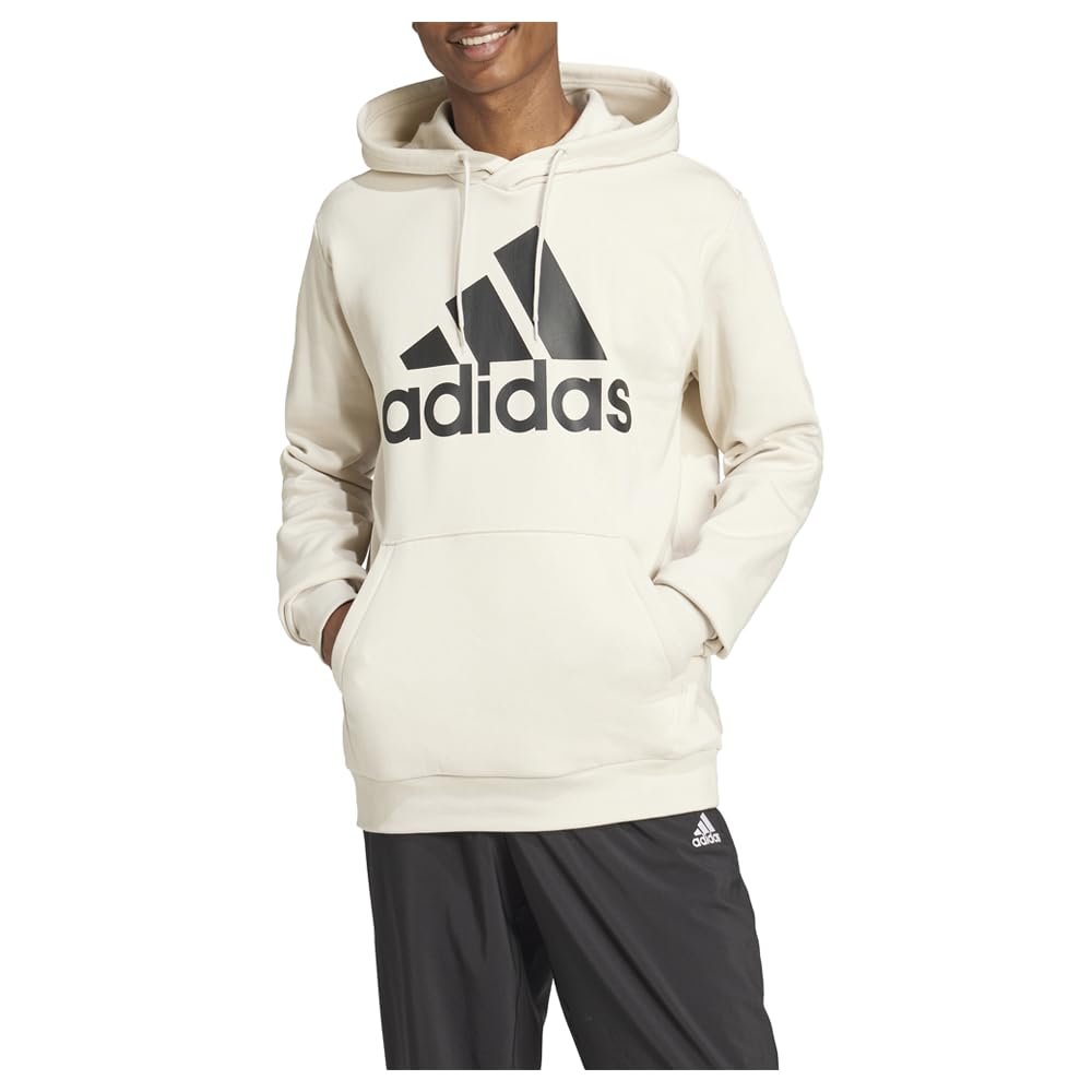 adidas Mens Essentials Fleece Logo Hoodie Coats Jackets Outerwear Comfort Technology - Beige - Size L