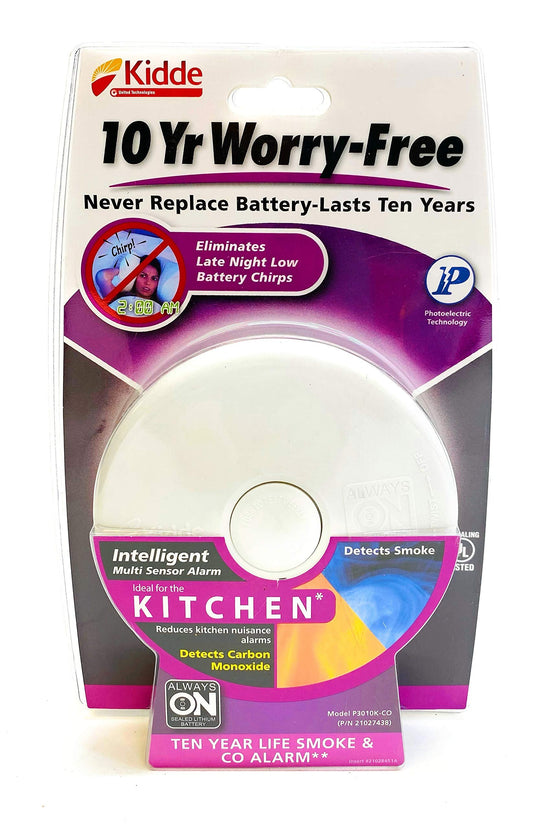 Kidde P3010K-CO Worry-Free Kitchen Photoelectric Smoke and Carbon Monoxide Alarm with 10 Year Sealed Battery (2 Pack)
