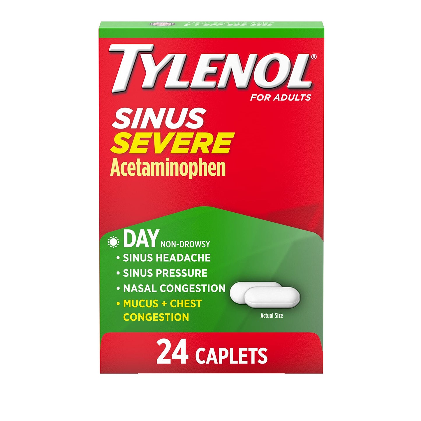 Tylenol Sinus Severe Daytime Caplets with Acetaminophen, Guaifenesin & Phenylephrine HCl, 24 ct