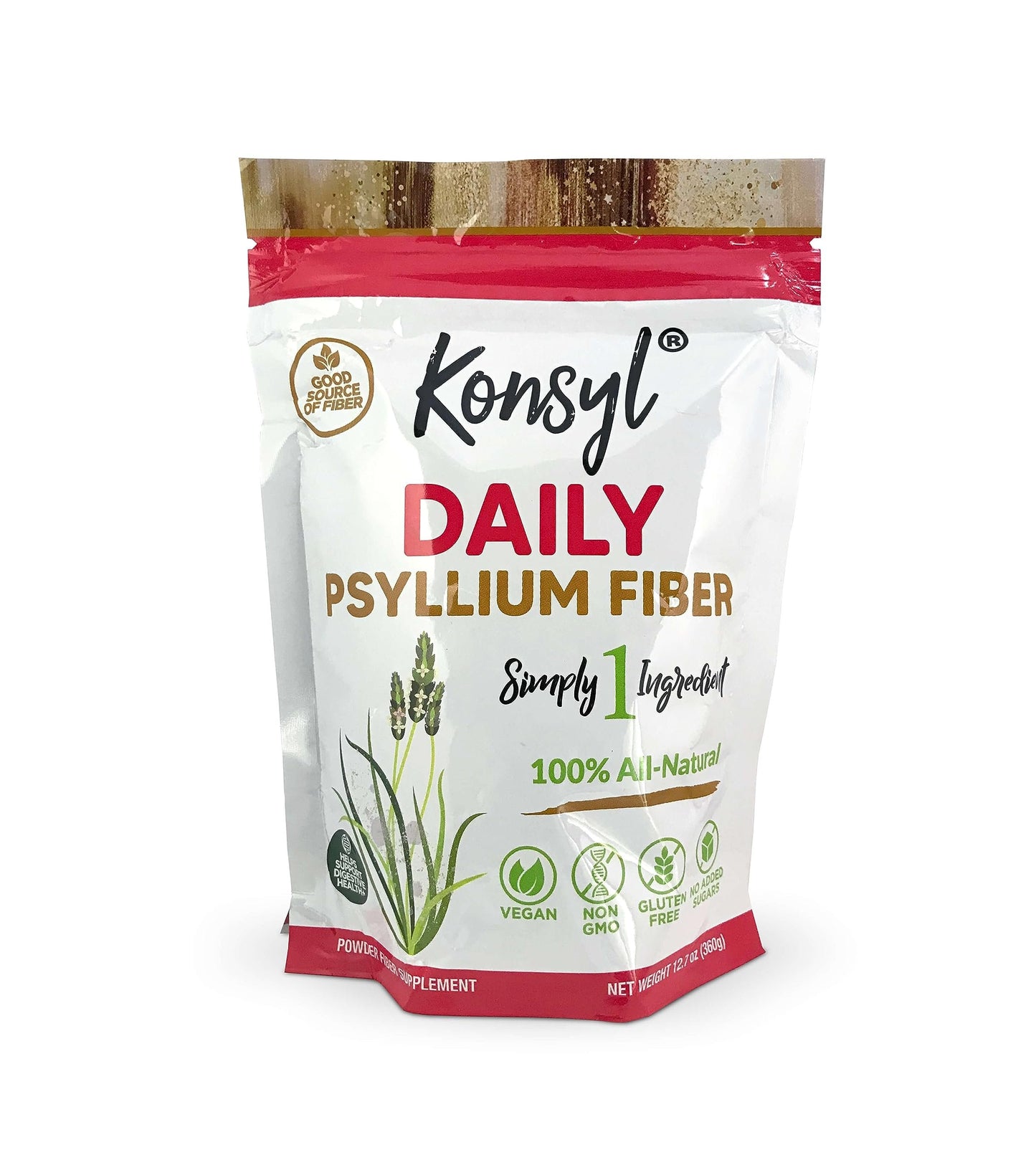 Konsyl Daily Psyllium Fiber 360g / 12.7oz - Non-GMO, Vegan, Keto-Friendly, Fiber Supplement Powder - Supports Digestive Health