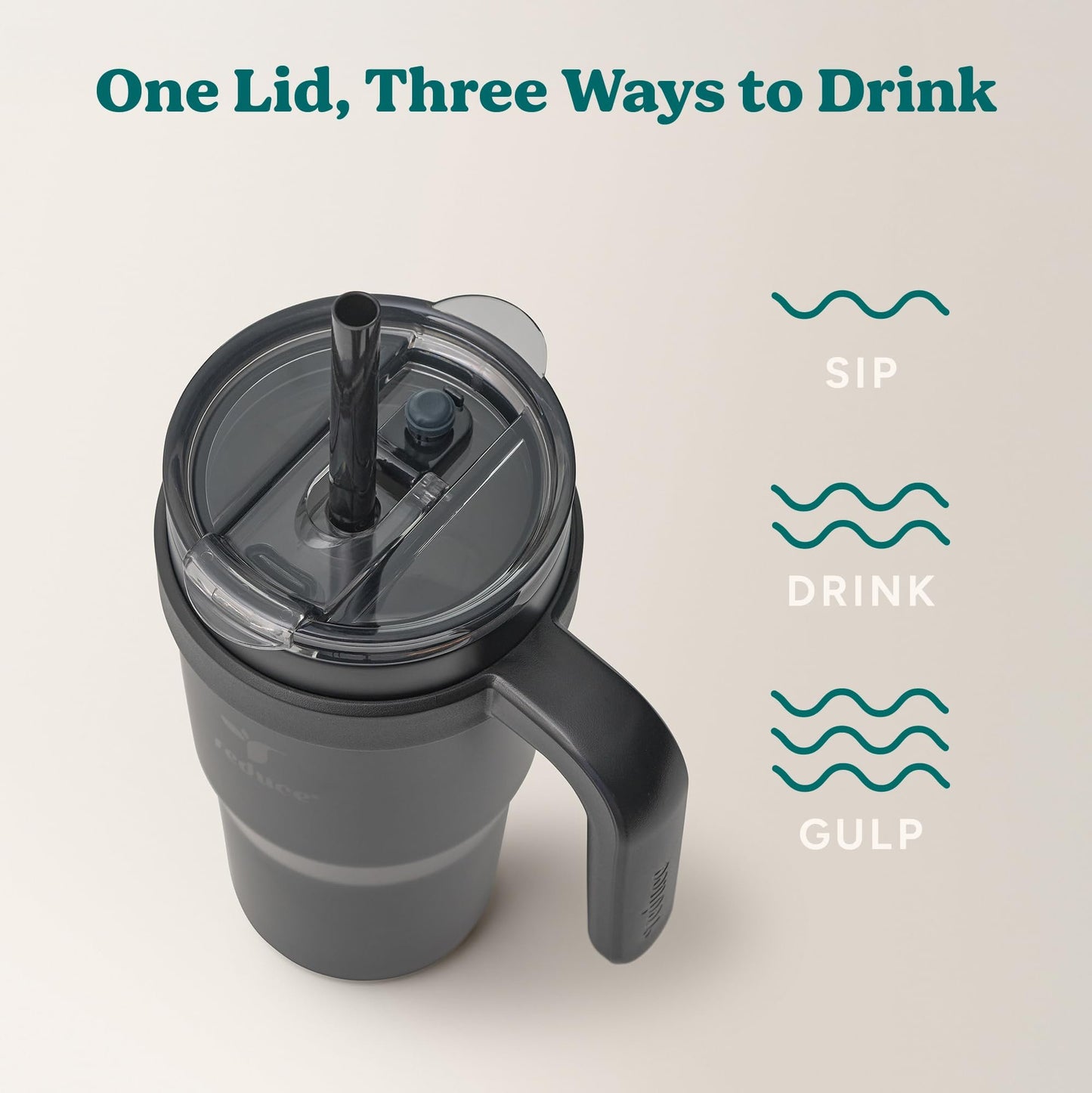 REDUCE Stainless Steel Tumbler with Handle - Dual-Wall Vacuum Insulated Travel Mug, Sweat-Proof Lid & Reusable Straw - Keeps Drinks Cold for 24 Hrs, Fits Cupholders, Dishwasher Safe