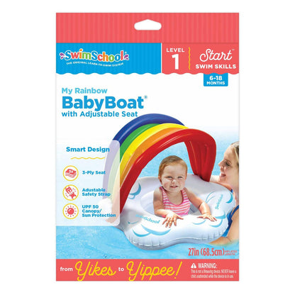 SwimSchool Rainbow Baby’s First Pool Float - 6-18 Months - Novelty Baby Boat with Adjustable Seat - Rainbow