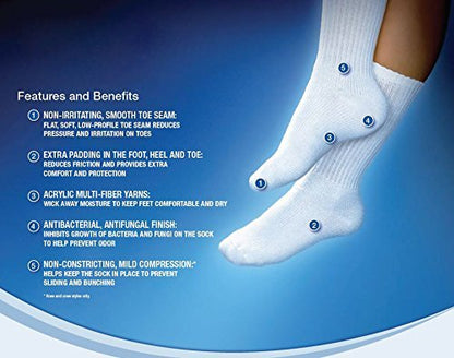 JOBST SensiFOOT Crew Diabetic Socks, 8-15mmHg, Small, White, 1/Pair, JOB110836