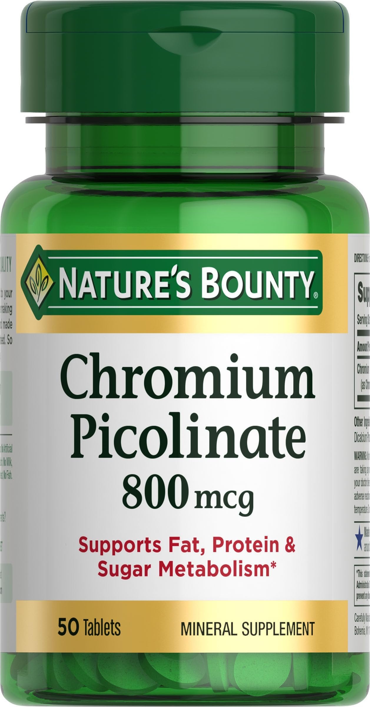 Nature's Bounty Swallow Chromium picolinate Supports fats, Protein &Sugar Metabolism 800mcg
