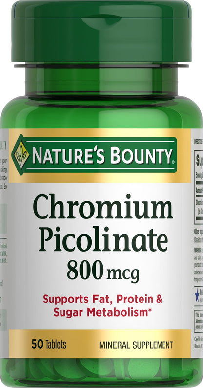 Nature's Bounty Swallow Chromium picolinate Supports fats, Protein &Sugar Metabolism 800mcg