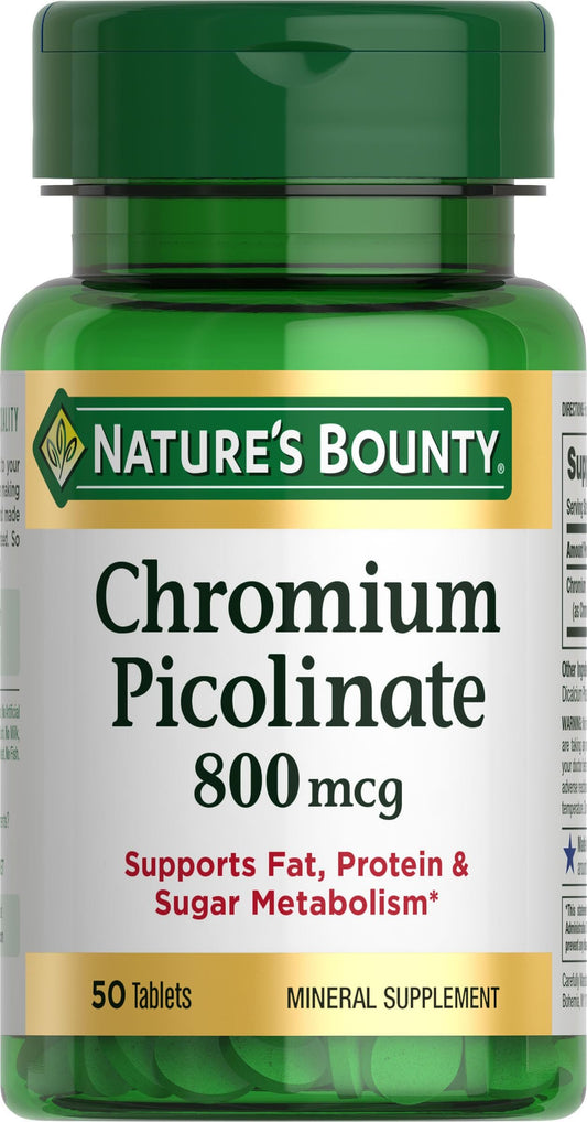 Nature's Bounty Swallow Chromium picolinate Supports fats, Protein &Sugar Metabolism 800mcg