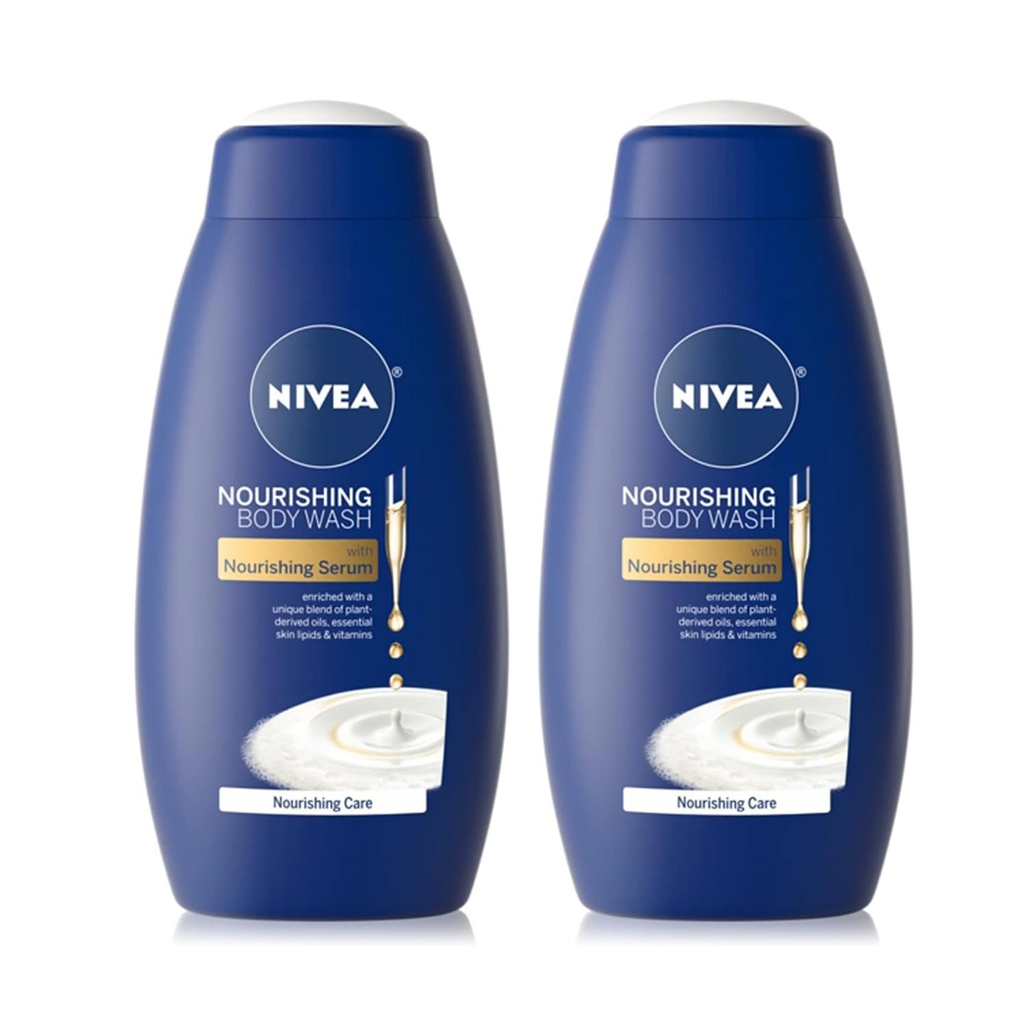 NIVEA Nourishing Care Body Wash with Nourishing Serum, Enriched with a Unique Blend of Plant-Derived Oils, Essential Skin Lipids & Vitamins, 20 Fl Oz (Pack of 2)