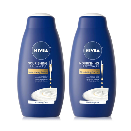 NIVEA Nourishing Care Body Wash with Nourishing Serum, Enriched with a Unique Blend of Plant-Derived Oils, Essential Skin Lipids & Vitamins, 20 Fl Oz (Pack of 2)