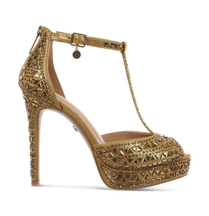 XPDEHJM Womens Stiletto Sparkly T Strap Heeled Sandals,Ladies Summer Platform Fashion Evening Party Sexy High Heel Peep Toe Buckle Comfortable Memory Foam Shoe