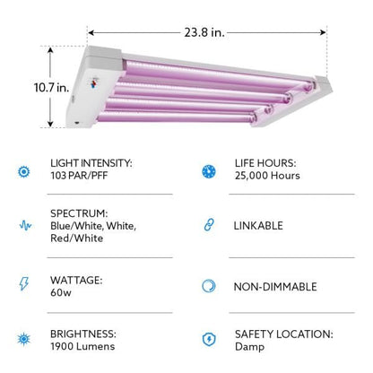 Feit Electric Grow Light 60W 2ft LED for Indoor Plants and Gardens, Multiple Bulbs for Hydroponic Plants