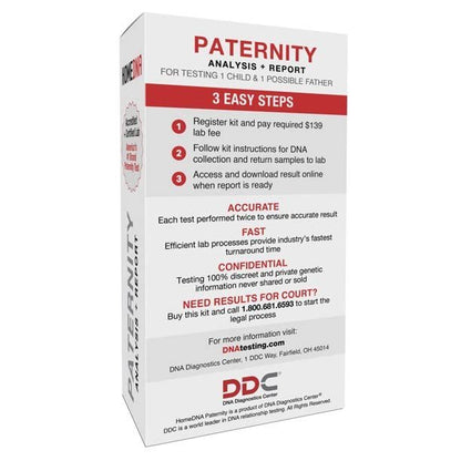 HOMEDNA Paternity Analysis + Report. Accredited + certified lab. America's no. 1 brand paternity test. Simple cheek swab. 1Kit