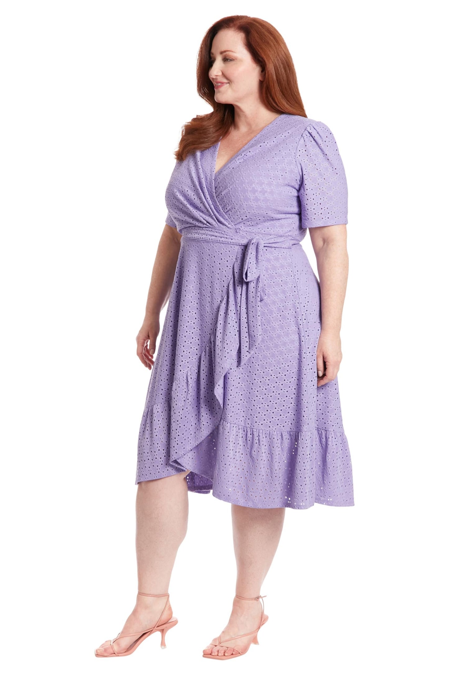 London Times Women's Short Sleeve Ruffle Wrap Dress