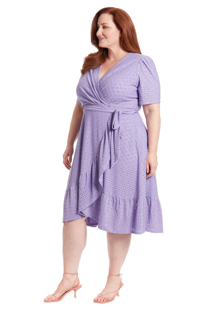 London Times Women's Short Sleeve Ruffle Wrap Dress