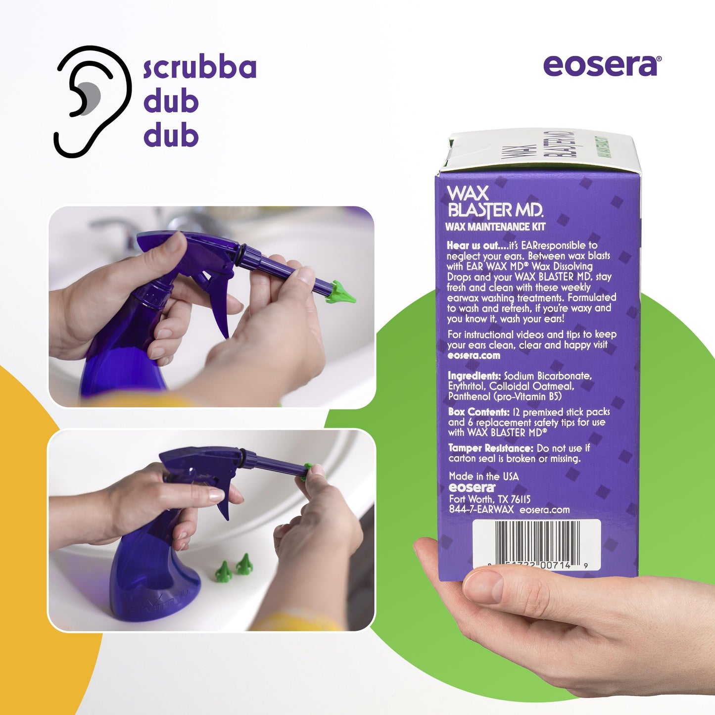 eosera® Wax Blaster MD® Refill Pack - 12 Ear Clean MD® Packets & 6 Wax Blaster MD® Safety Tips - Gentle Ear Wax Removal Solution - Weekly Ear Cleaning & Moisturizing System