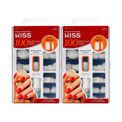 Kiss 100 Full Cover Nails Short Square (Short Length) (2 Pack)