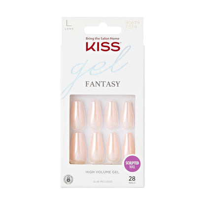 KISS Gel Fantasy Press On Nails, Nail glue included, 'True Color', White, Long Size, Coffin Shape, Includes 28 Nails