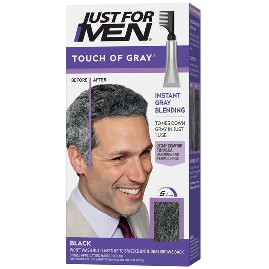 Just For Men Touch of Gray, Mens Hair Color Kit with Comb Applicator for Easy Application, Great for a Salt and Pepper Look - Dark Brown, T-45, Pack of 1