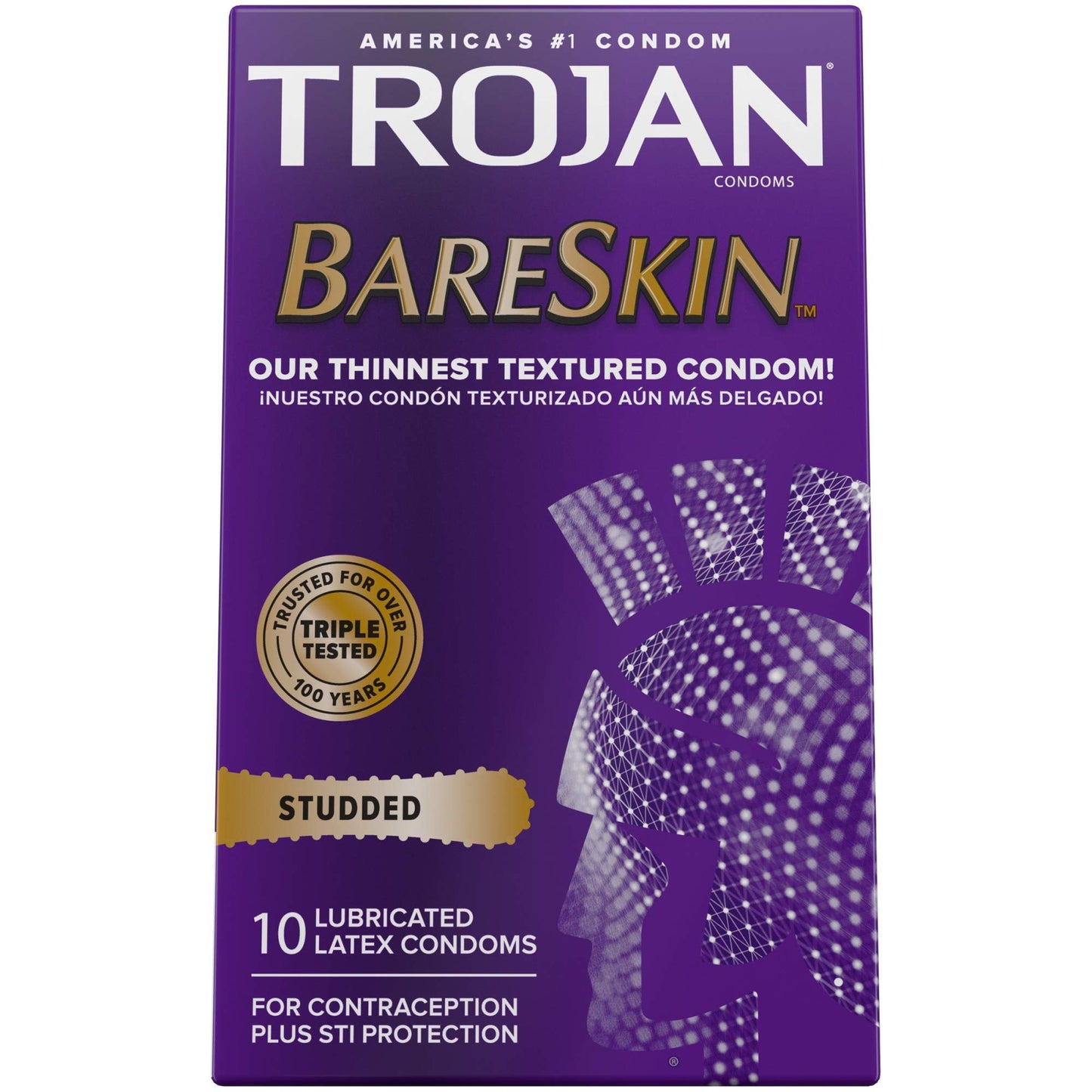 Trojan Studded Bareskin Lubricated Condoms - 10 Count