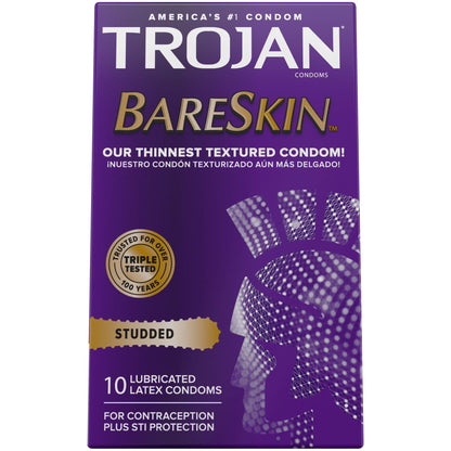 Trojan Studded Bareskin Lubricated Condoms - 10 Count