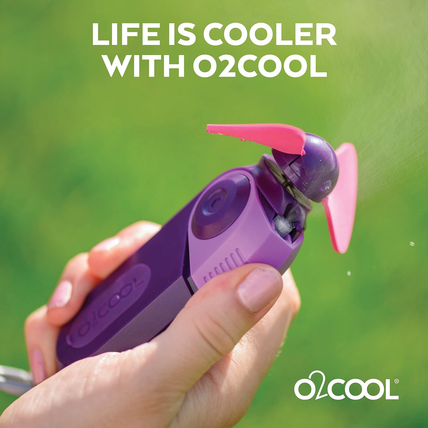 O2COOL Personal Mini Misting Fan - Portable Battery Operated Handheld Cooling Accessory with Fine Mist Spray for Outdoor, Beach, Camping - Convenient Carabiner Clip for Easy Travel