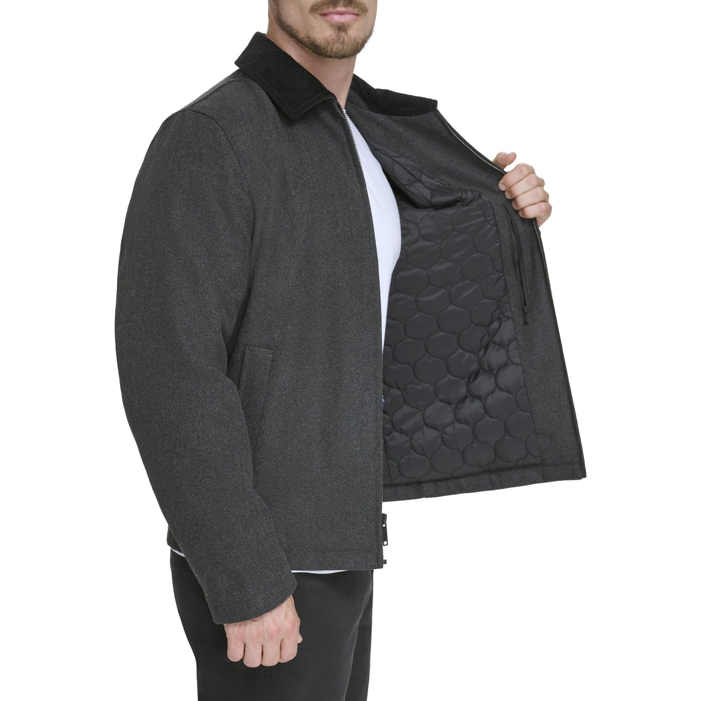DOCKERS Men's Wool Blend Zip Up Jacket with Quilted Bib