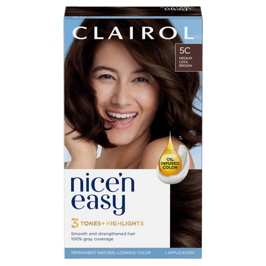 Clairol Nice'n Easy Permanent Hair Dye, Natural-Looking Brown Hair Color with 100% Gray Coverage