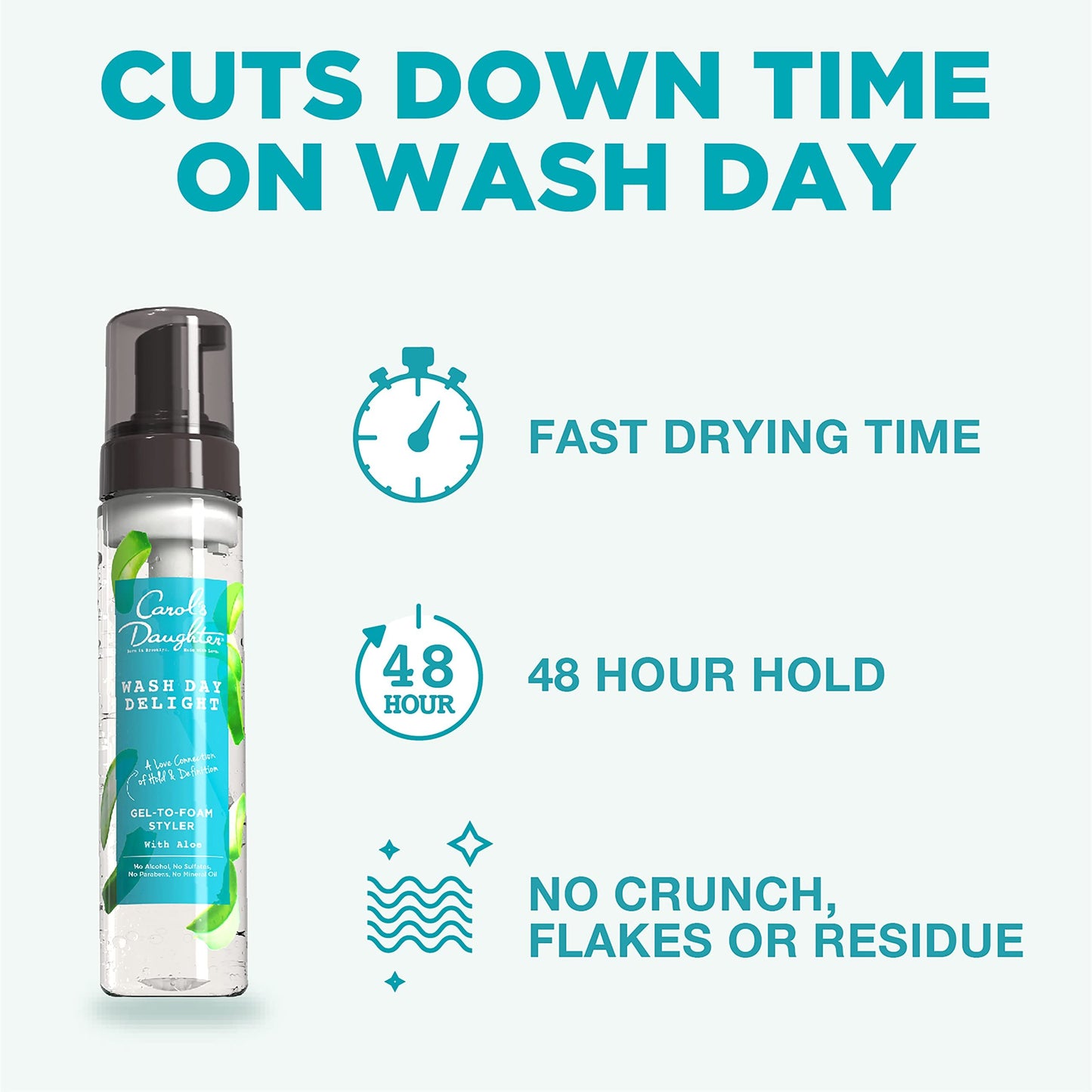 Carol's Daughter Wash Day Delight Hair Gel to Foam Mousse Styler and Hair Detangler for Curls with Aloe, Natural-looking Hold 8.5 fl oz