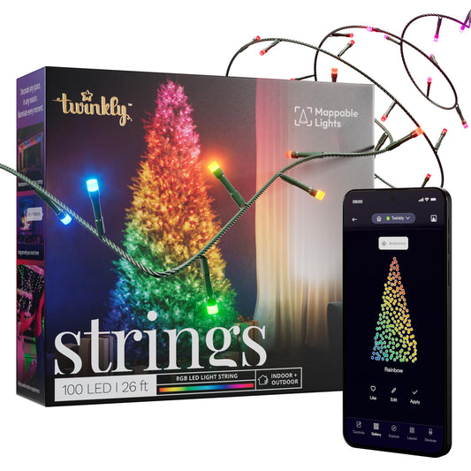 Twinkly Strings App-Controlled LED Christmas Lights with 100 RGB (16 Million Colors) 26.2 feet. Green Wire. Indoor/Outdoor Smart Lighting Decoration (4 Pack)
