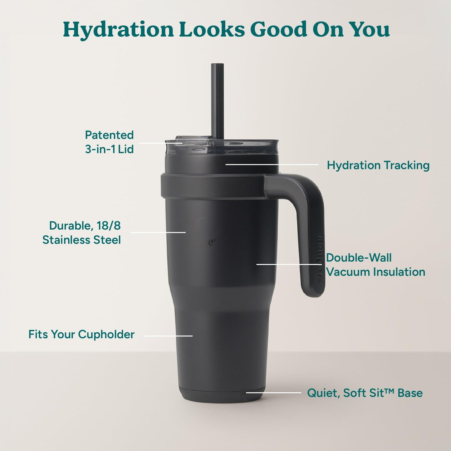 REDUCE Stainless Steel Tumbler with Handle - Dual-Wall Vacuum Insulated Travel Mug, Sweat-Proof Lid & Reusable Straw - Keeps Drinks Cold for 24 Hrs, Fits Cupholders, Dishwasher Safe