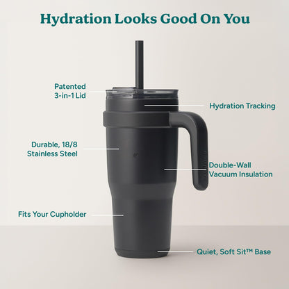 REDUCE Stainless Steel Tumbler with Handle - Dual-Wall Vacuum Insulated Travel Mug, Sweat-Proof Lid & Reusable Straw - Keeps Drinks Cold for 24 Hrs, Fits Cupholders, Dishwasher Safe