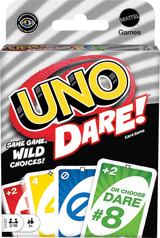 Mattel Games UNO Dare Card Game for Families & Parties Featuring Challenging & Silly Dares from 3 Different Categories