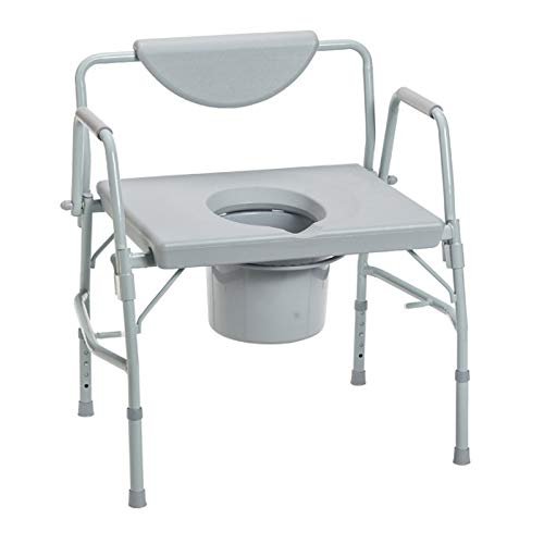 Drive Medical 11135-1 Deluxe Bariatric Drop-Arm Commode, Gray, Easy-to-Release Arm Mechanism, Heavy-Duty Steel Tubing, Snap-on Seat, Padded armrests, 12 qt Commode Bucket