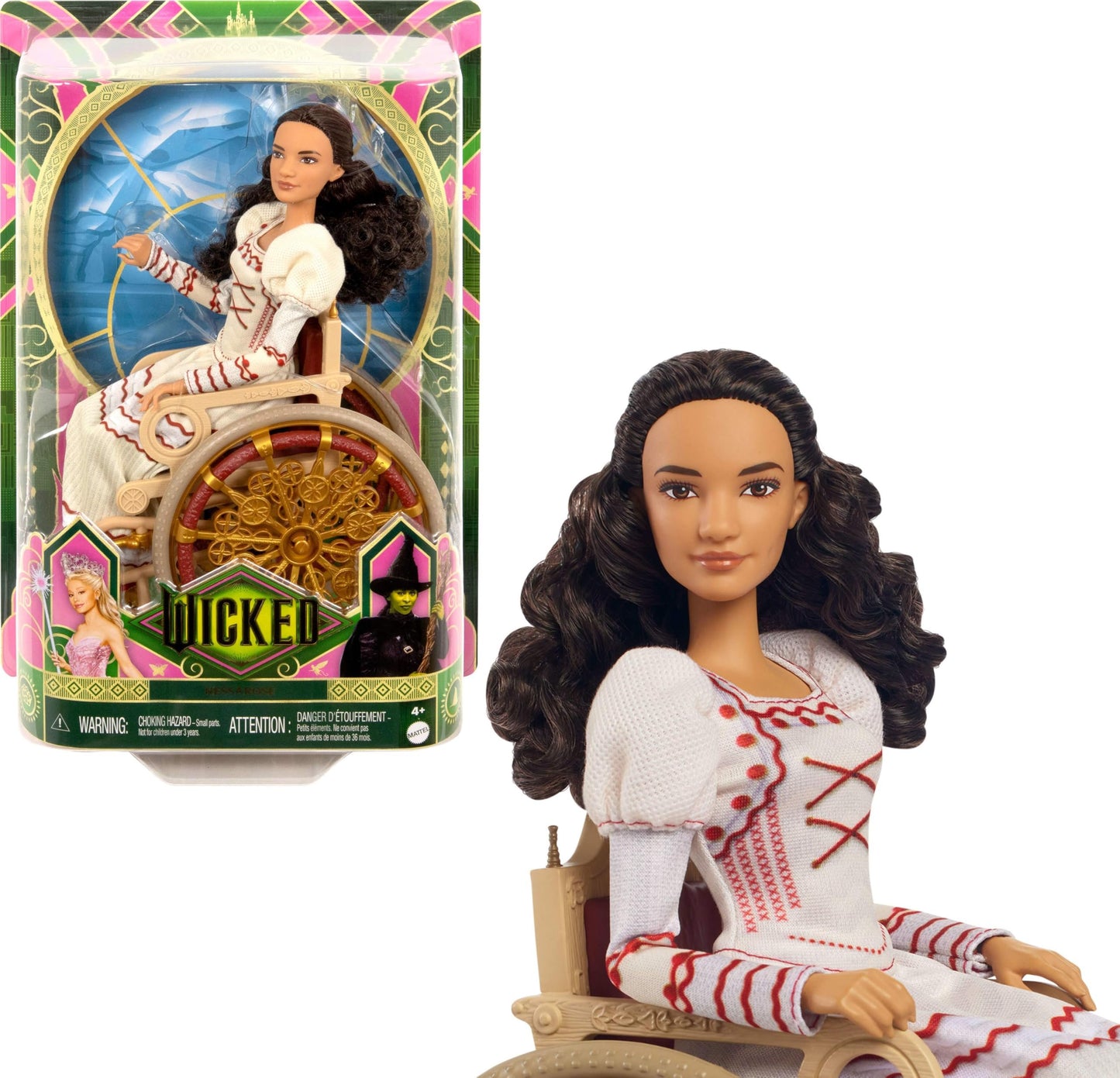 Mattel Universal Wicked Nessarose Fashion Doll & Accessories, Including Wheelchair, with Brown Curly Hair, Poseable & Removable Ballroom Look