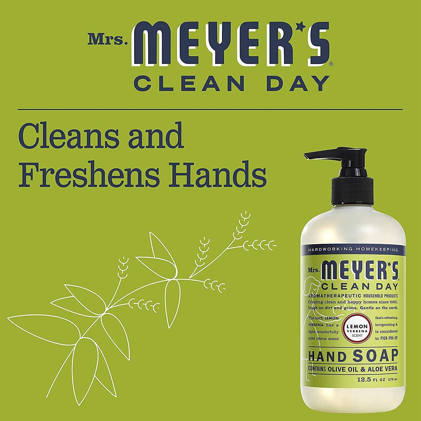 MRS. MEYER'S CLEAN DAY Liquid Hand Soap lemon verbena, 12.5 Fl Oz (Pack of 2)