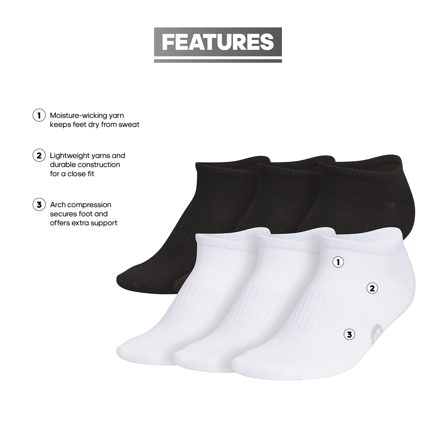 adidas Women's Classic Superlite Low-Profile No Show Socks (6-Pair) with Arch Compression for Non-Slip Fit and Breathable Comfort