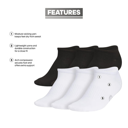 adidas Women's Classic Superlite Low-Profile No Show Socks (6-Pair) with Arch Compression for Non-Slip Fit and Breathable Comfort