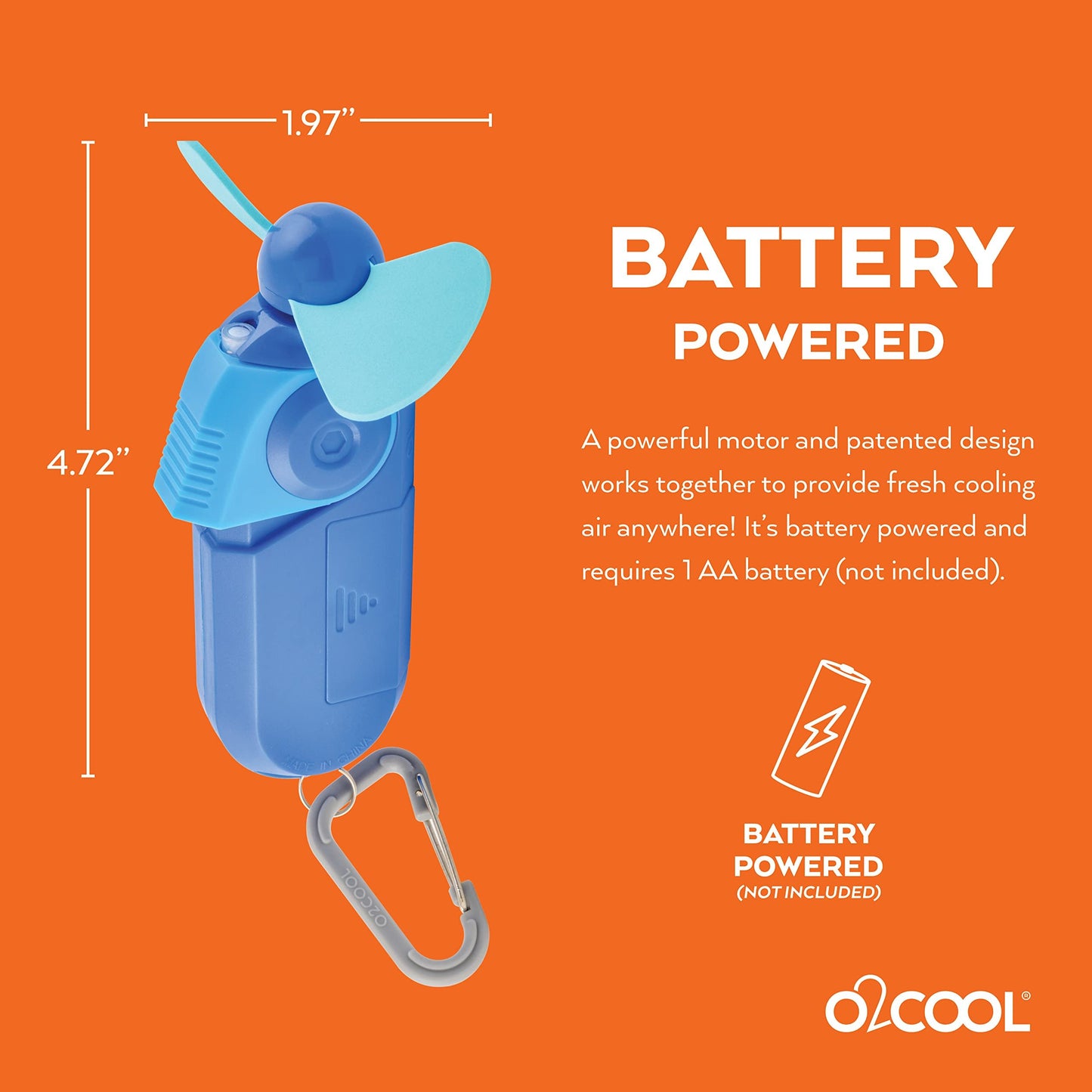 O2COOL Personal Mini Misting Fan - Portable Battery Operated Handheld Cooling Accessory with Fine Mist Spray for Outdoor, Beach, Camping - Convenient Carabiner Clip for Easy Travel