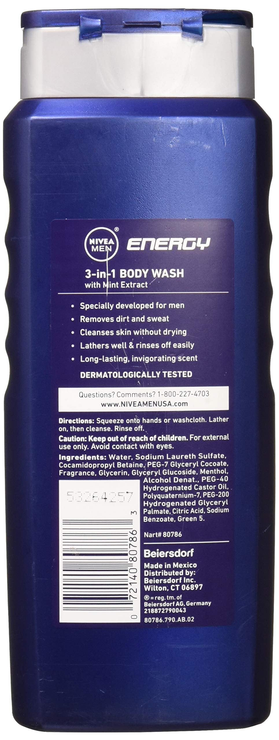 NIVEA For Men 3-in-1 Body Wash Energy 16.90 oz