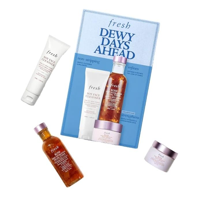 Fresh Dewy Days Ahead Set - (Soy Hydrating Gentle Face Cleanser, Rose & Hyaluronic Acid Deep Hydration Moisturizer, Rose & Hyaluronic Acid Deep Hydration Toner.)
