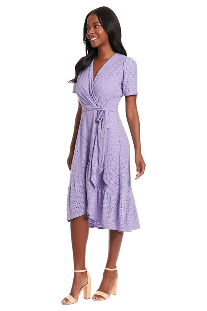 London Times Women's Short Sleeve Ruffle Wrap Dress